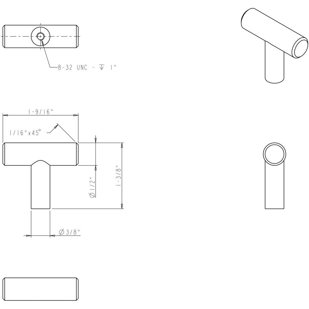 Elements 40MB: 1-9/16" Naples T-Bar Cabinet Knob - Matte Black