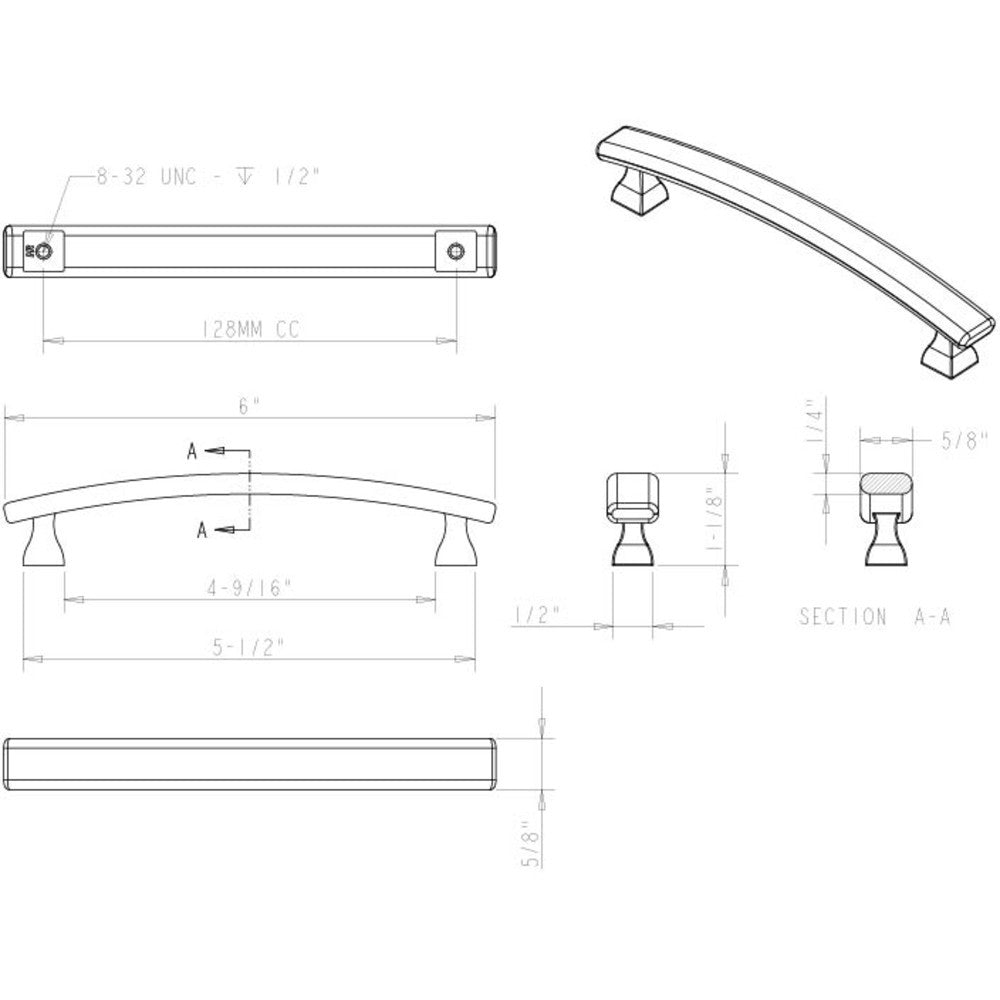 Elements 449-128PC: 128 mm cc Hadly Arch Bar Cabinet Pull - Polished Chrome