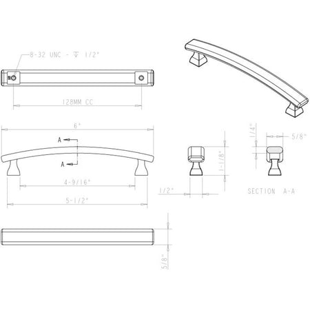 Elements 449-128SN: 128 mm cc Hadly Arch Bar Cabinet Pull - Satin Nickel