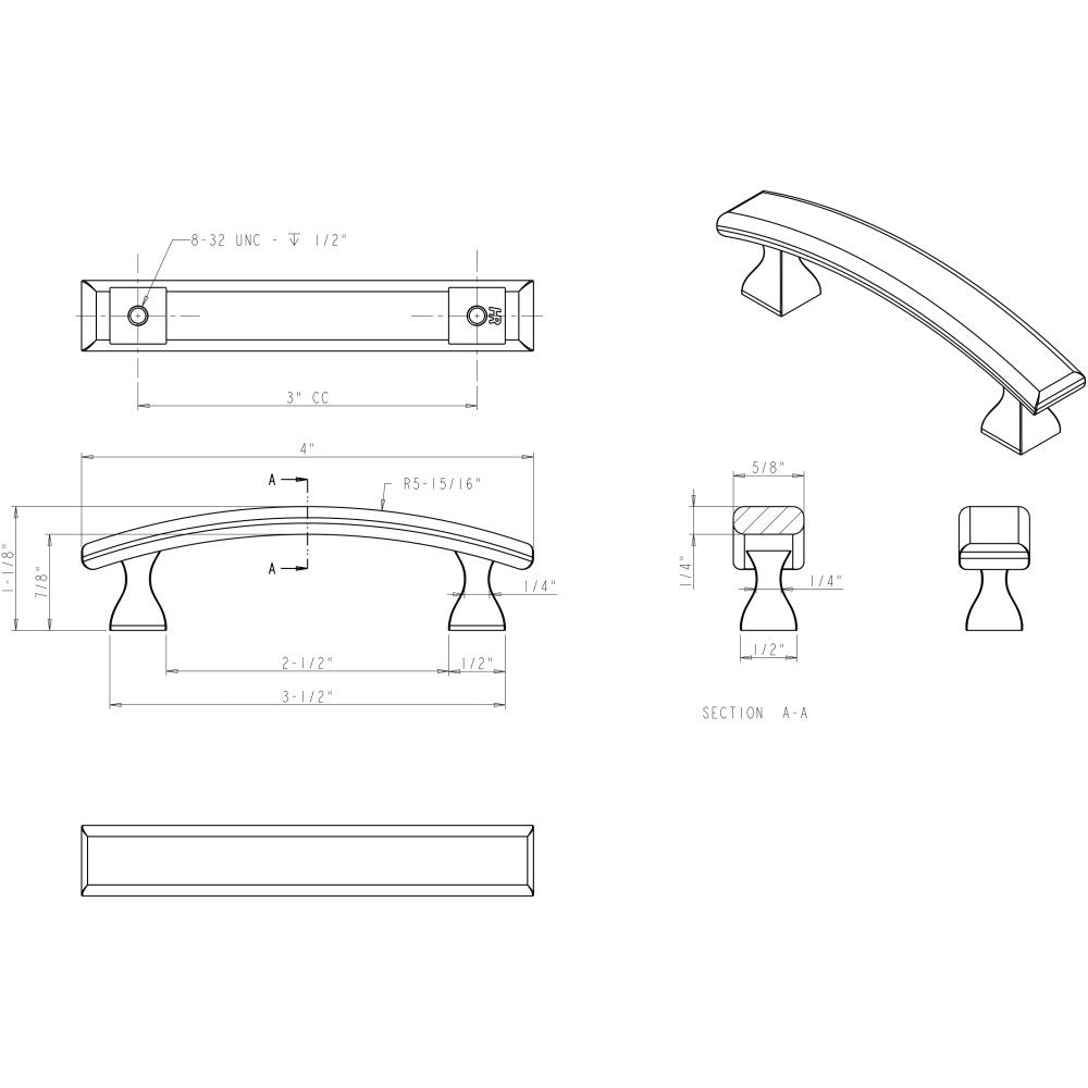Elements 449-3DBAC: 3" cc Hadly Arch Bar Cabinet Pull - Brushed Oil Rubbed Bronze
