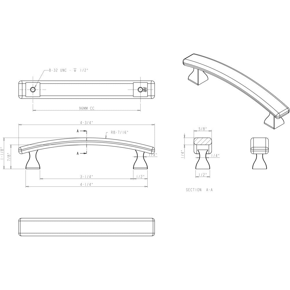 Elements 449-96PC: 96 mm cc Hadly Arch Bar Cabinet Pull - Polished Chrome