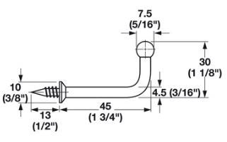 Hafele 510.86.802: 45mm x 30mm Ball Point Wall Hook - Polished Brass