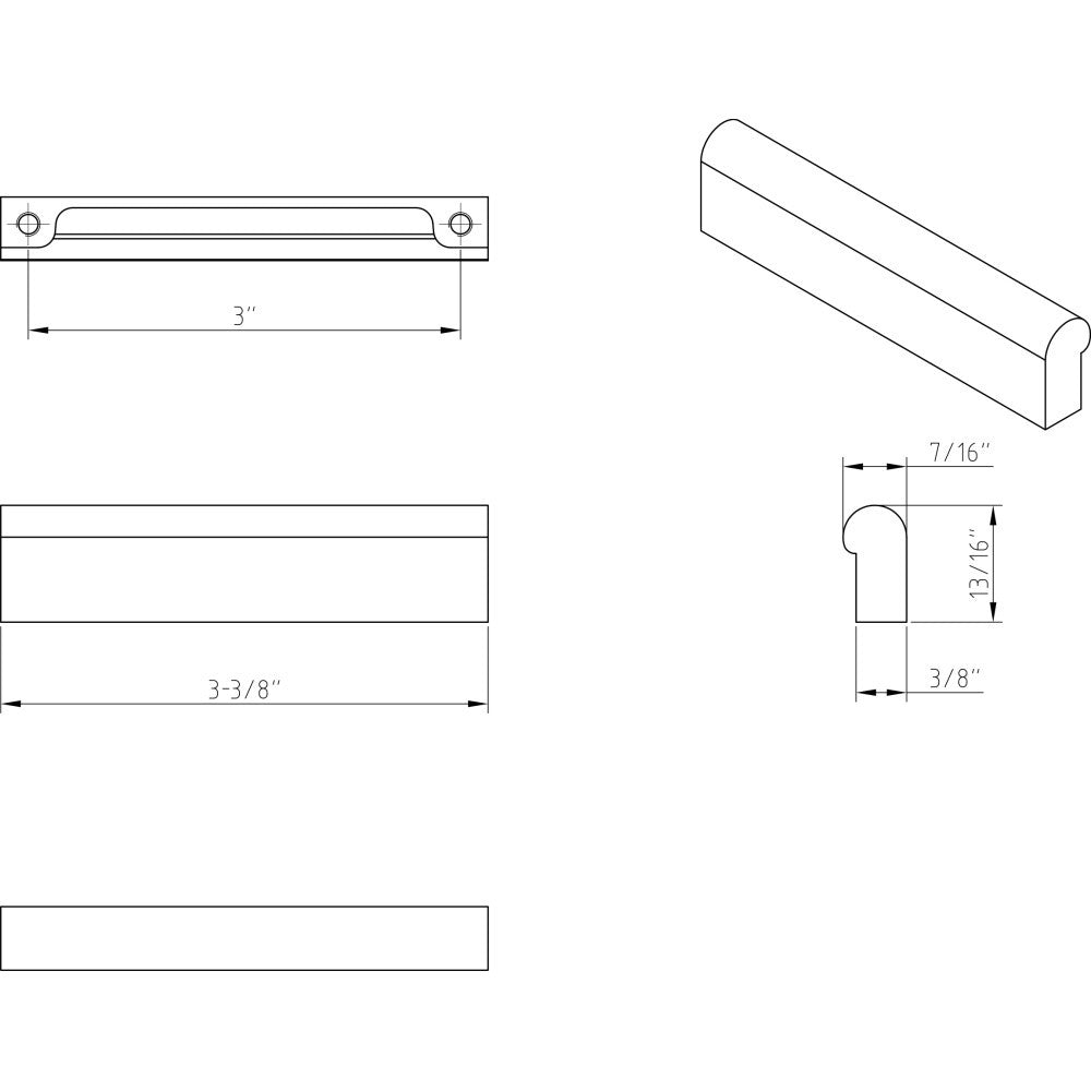 Elements 4656SN: 3" cc Capri Squared Cabinet Pull - Satin Nickel