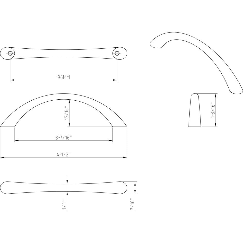 Elements 4690SN: 96 mm cc Capri Arch Cabinet Pull - Satin Nickel