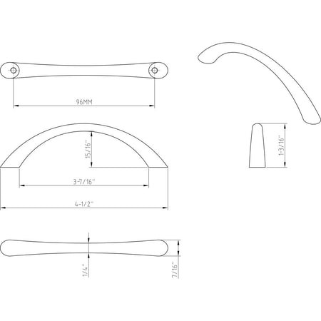 Elements 4690SN: 96 mm cc Capri Arch Cabinet Pull - Satin Nickel