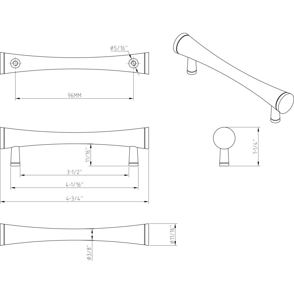 Elements 475SN: 96 mm cc Sedona Round Bar Cabinet Pull - Satin Nickel