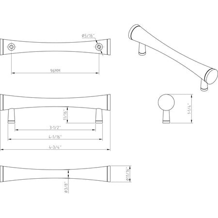 Elements 475SN: 96 mm cc Sedona Round Bar Cabinet Pull - Satin Nickel