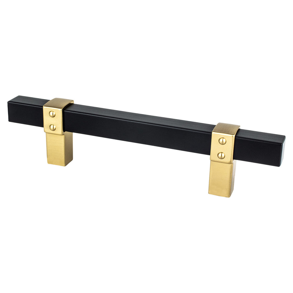 Berenson 5109-455MDB: 96mm cc Rivet Rebel Cabinet Pull - Matte Black/Modern Brushed Gold
