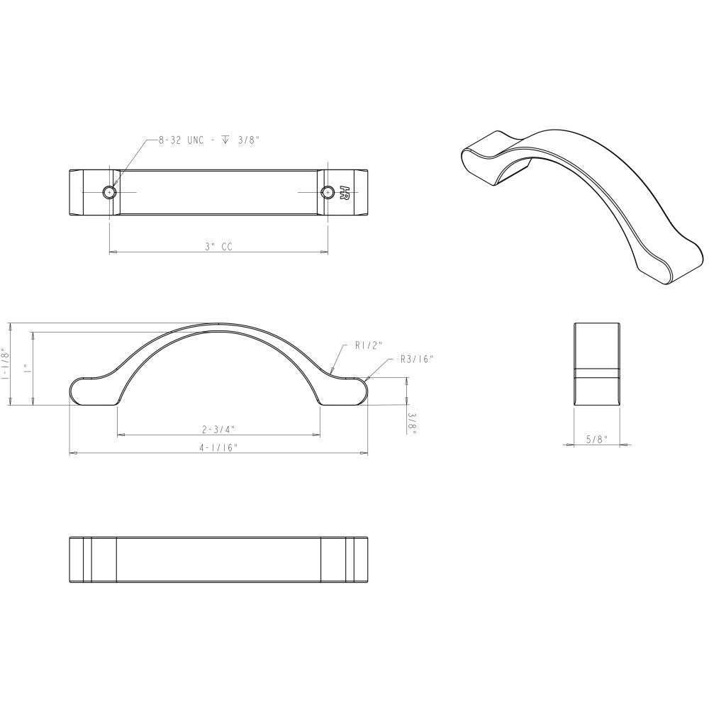 Elements 511-3SN: 3" cc Seaver Arch Cabinet Pull - Satin Nickel