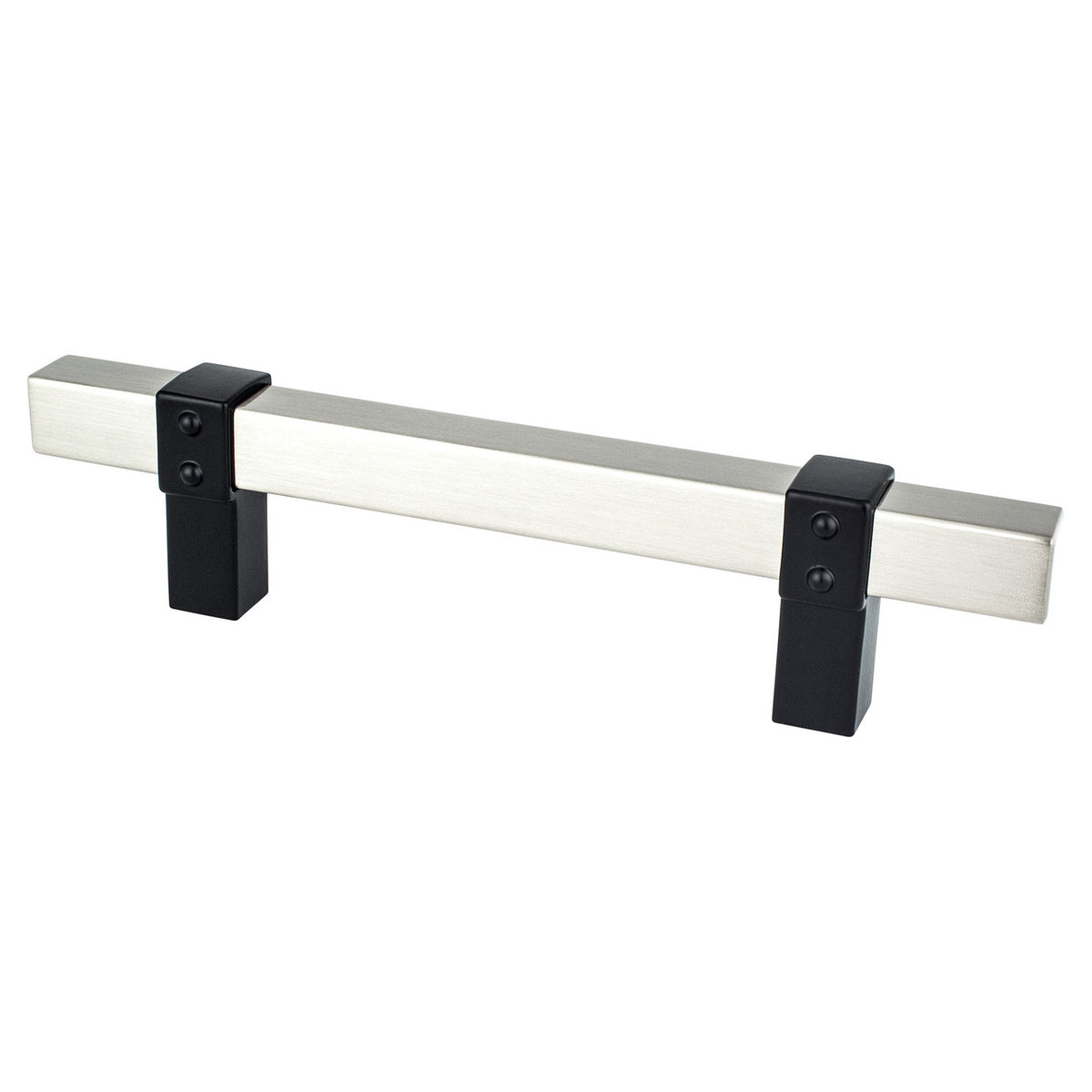 Berenson 5121-4BPN55: 96mm cc Rivet Rebel Cabinet Pull - Brushed Nicke/Matte Black