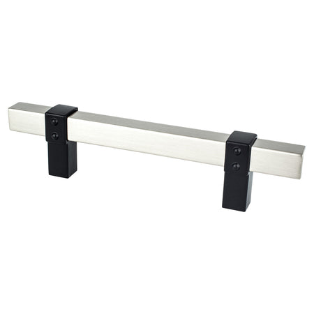 Berenson 5121-4BPN55: 96mm cc Rivet Rebel Cabinet Pull - Brushed Nicke/Matte Black