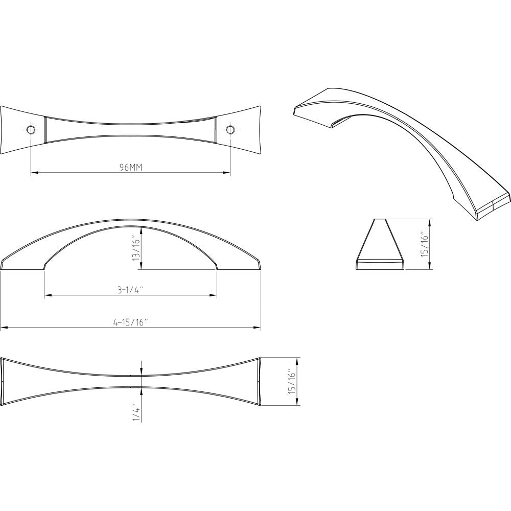 Elements 525-96MB: 96 mm cc Glendale Bow Cabinet Pull - Matte Black