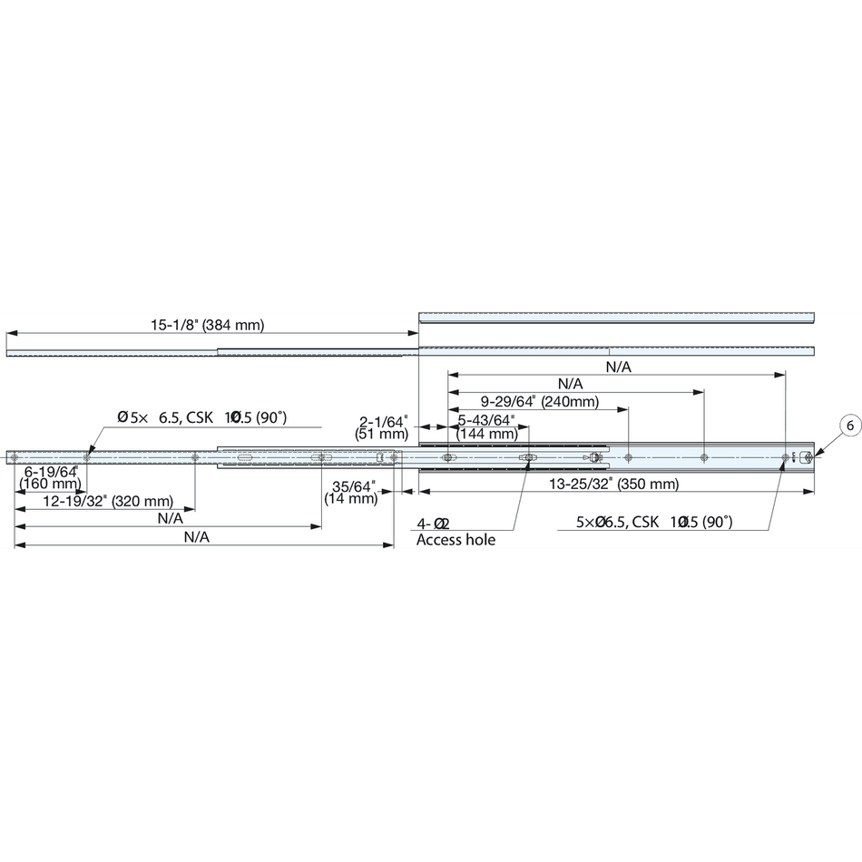 Sugatsune 5302-350: 350mm Full Extension Ball Bearing Drawer Slide - Stainless Steel