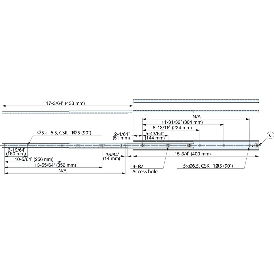 Sugatsune 5302-400: 400mm Full Extension Ball Bearing Drawer Slide - Stainless Steel