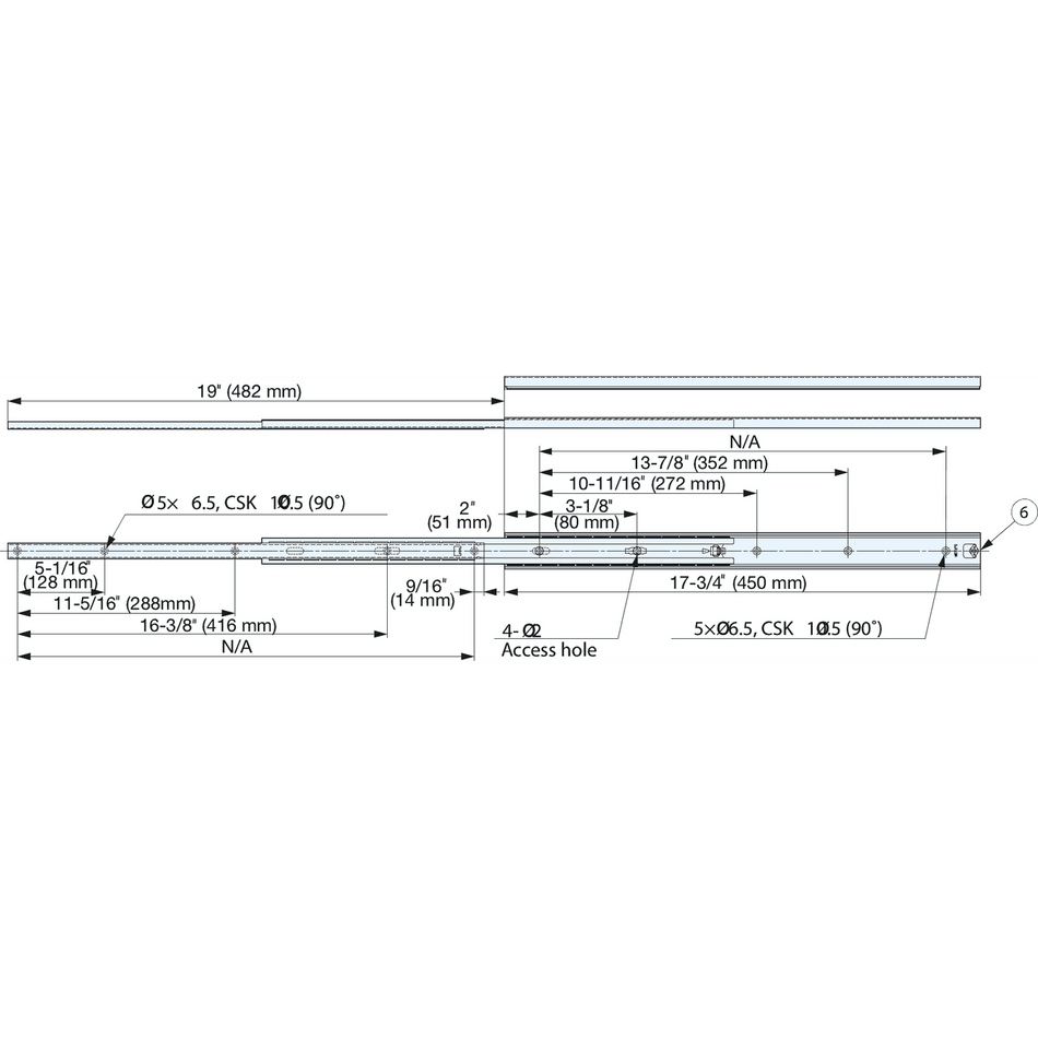 Sugatsune 5302-450: 450mm Full Extension Ball Bearing Drawer Slide - Stainless Steel