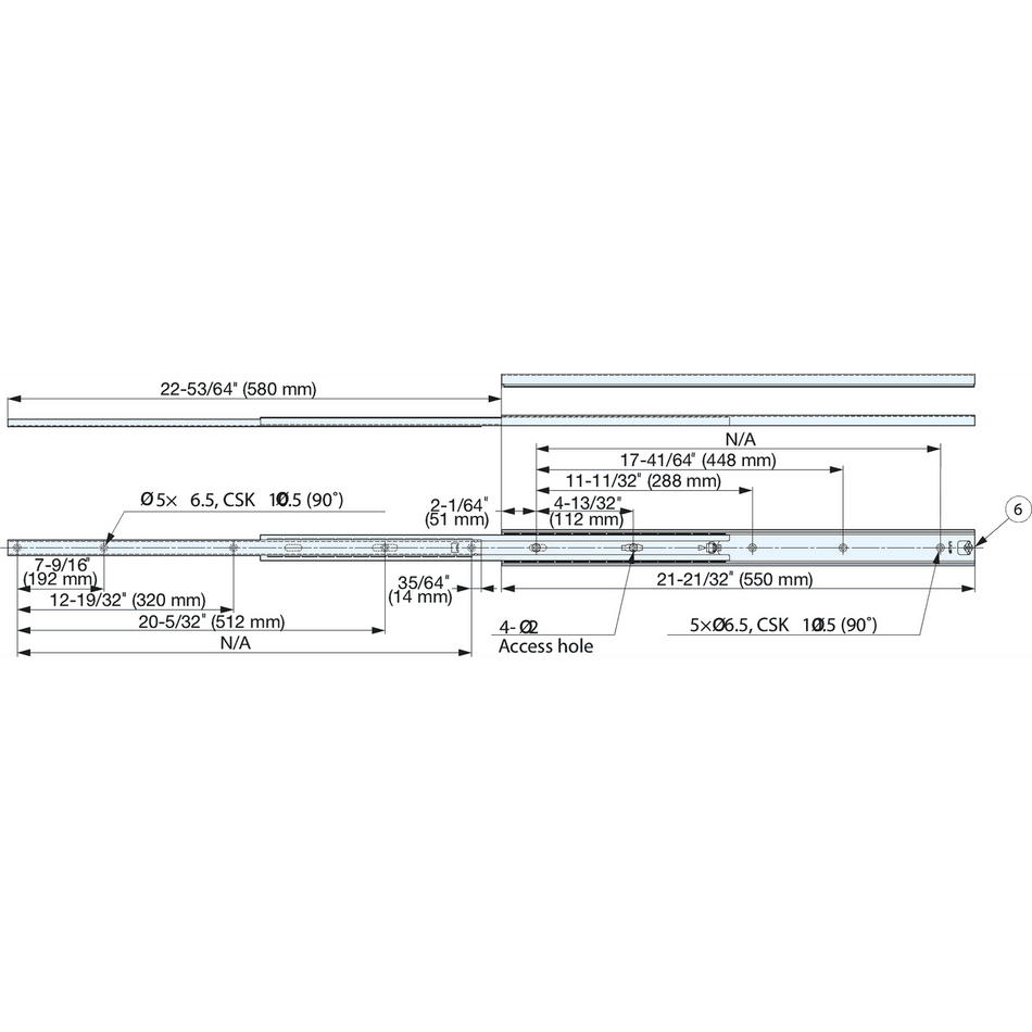 Sugatsune 5302-550: 550mm Full Extension Ball Bearing Drawer Slide - Stainless Steel