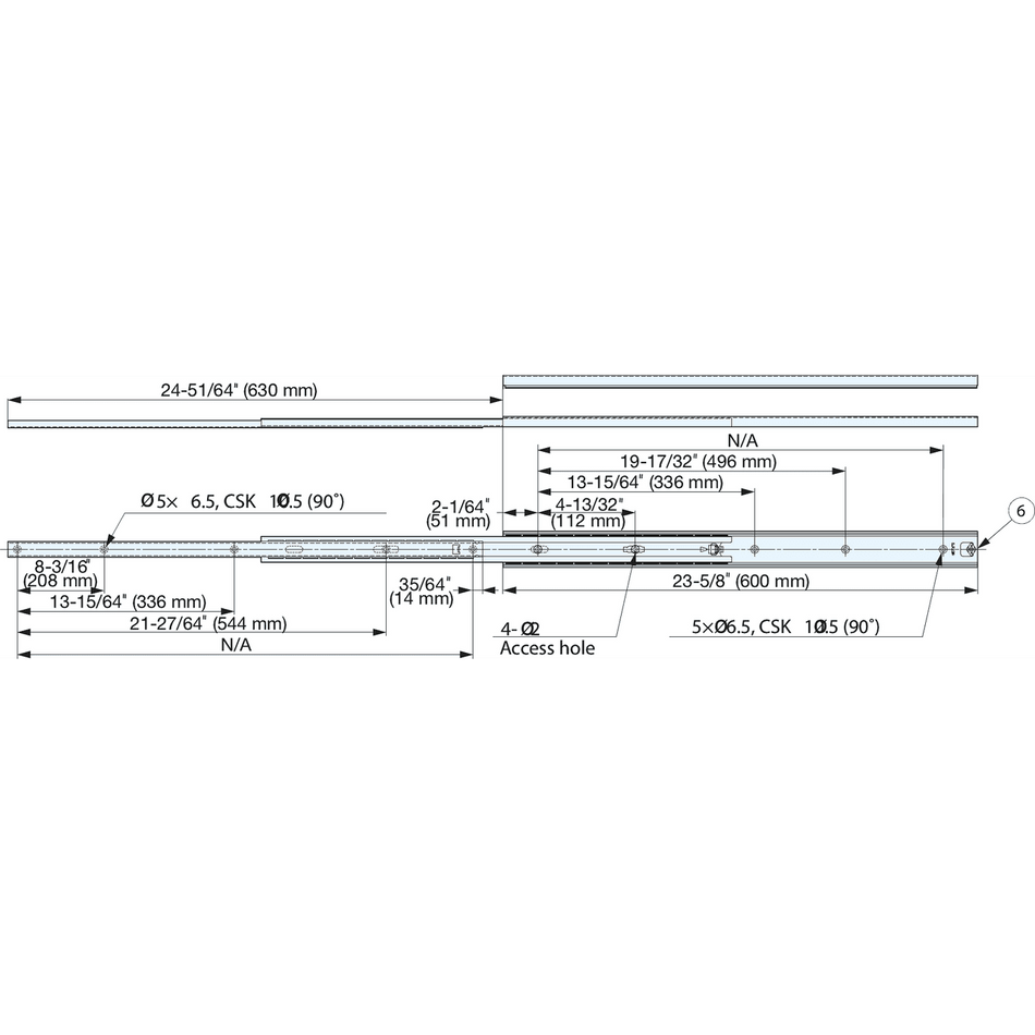 Sugatsune 5302-600: 600mm Full Extension Ball Bearing Drawer Slide - Stainless Steel