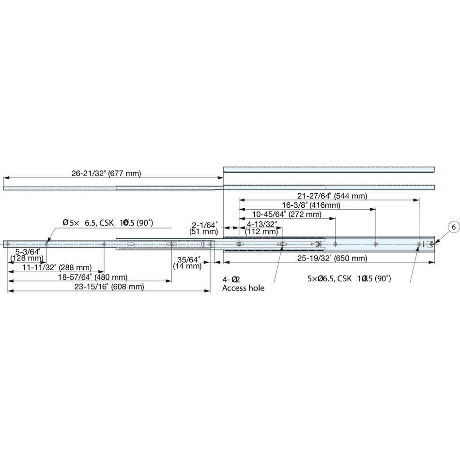 Sugatsune 5302-650: 650mm Full Extension Ball Bearing Drawer Slide - Stainless Steel