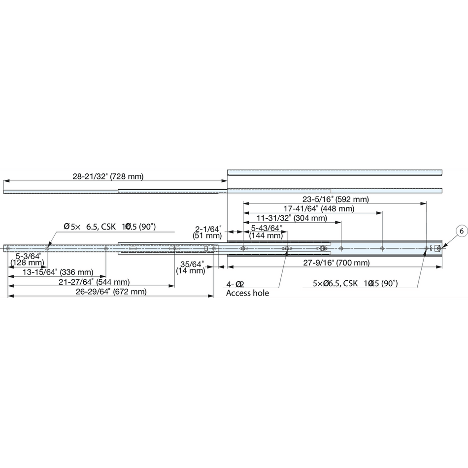 Sugatsune 5302-700: 700mm Full Extension Ball Bearing Drawer Slide - Stainless Steel