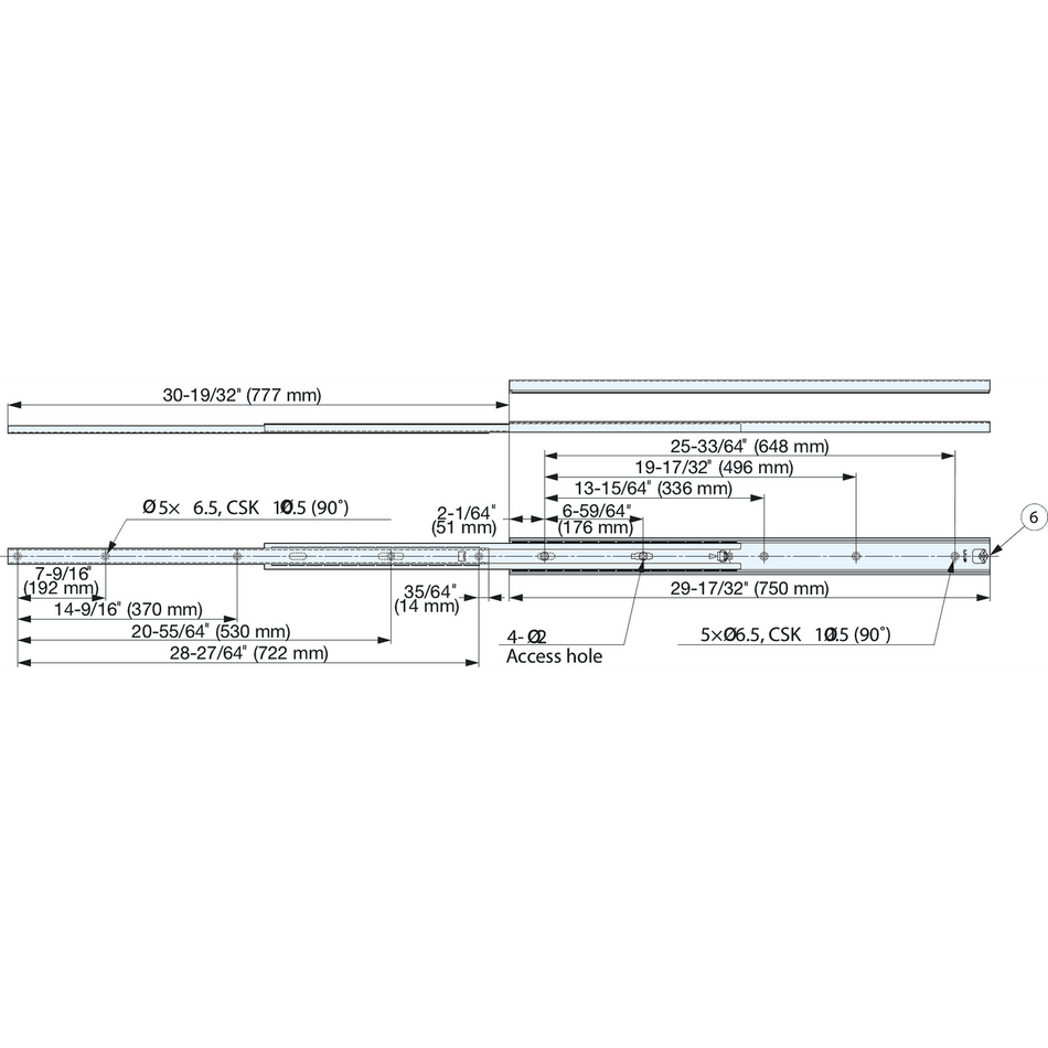Sugatsune 5302-750: 750mm Full Extension Ball Bearing Drawer Slide - Stainless Steel