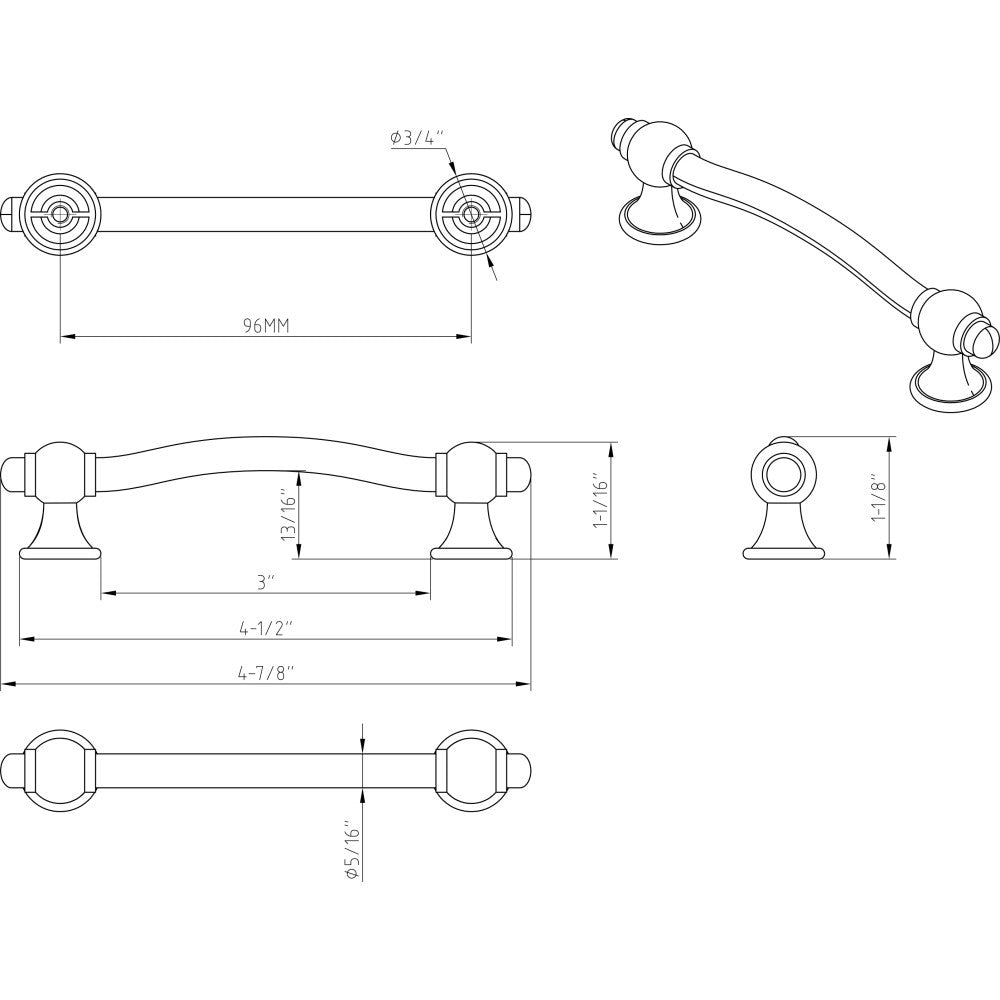 Elements 575-96SN: 96 mm cc Syracuse Bit Cabinet Pull - Satin Nickel