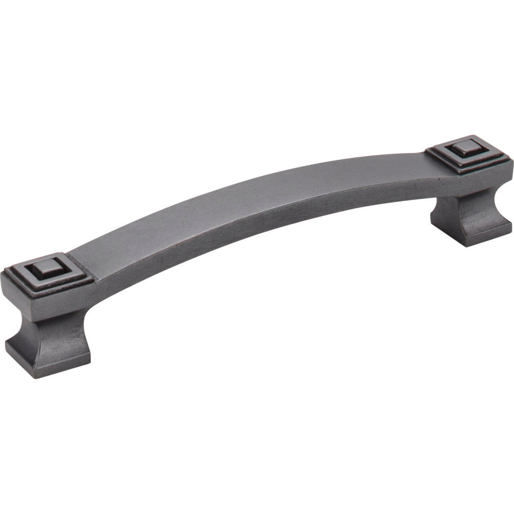 Jeffrey Alexander 585-128DACM: 128mm cc Delmar Curved Bar Cabinet Pull - Gun Metal