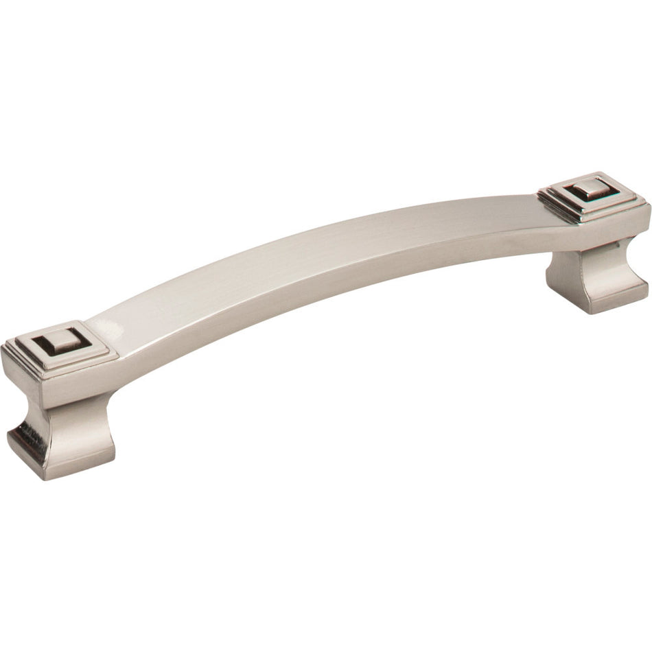 Jeffrey Alexander 585-128SN: 128mm cc Delmar Curved Bar Cabinet Pull - Satin Nickel