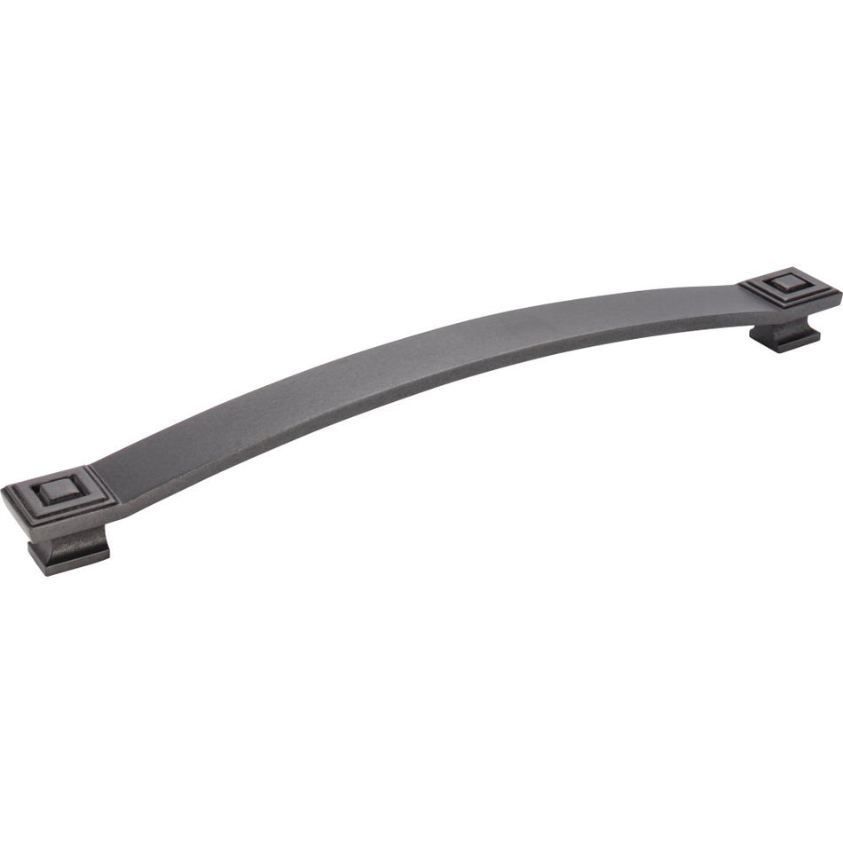 Jeffrey Alexander 585-12DACM: 12" cc Delmar Curved Bar Appliance Pull - Gun Metal
