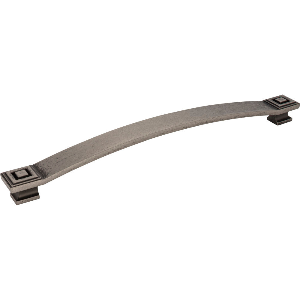 Jeffrey Alexander 585-12DP: 12" cc Delmar Curved Bar Appliance Pull - Distressed Pewter