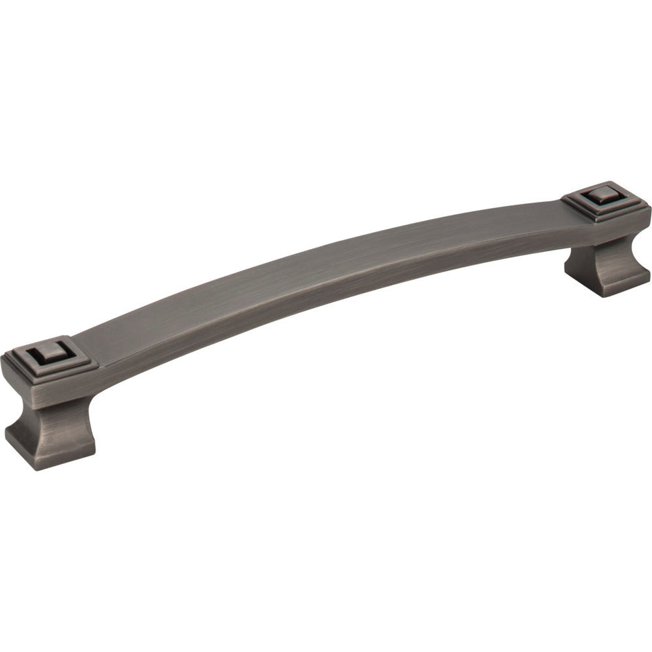 Jeffrey Alexander 585-160BNBDL: 160mm cc Delmar Curved Bar Cabinet Pull - Brushed Pewter