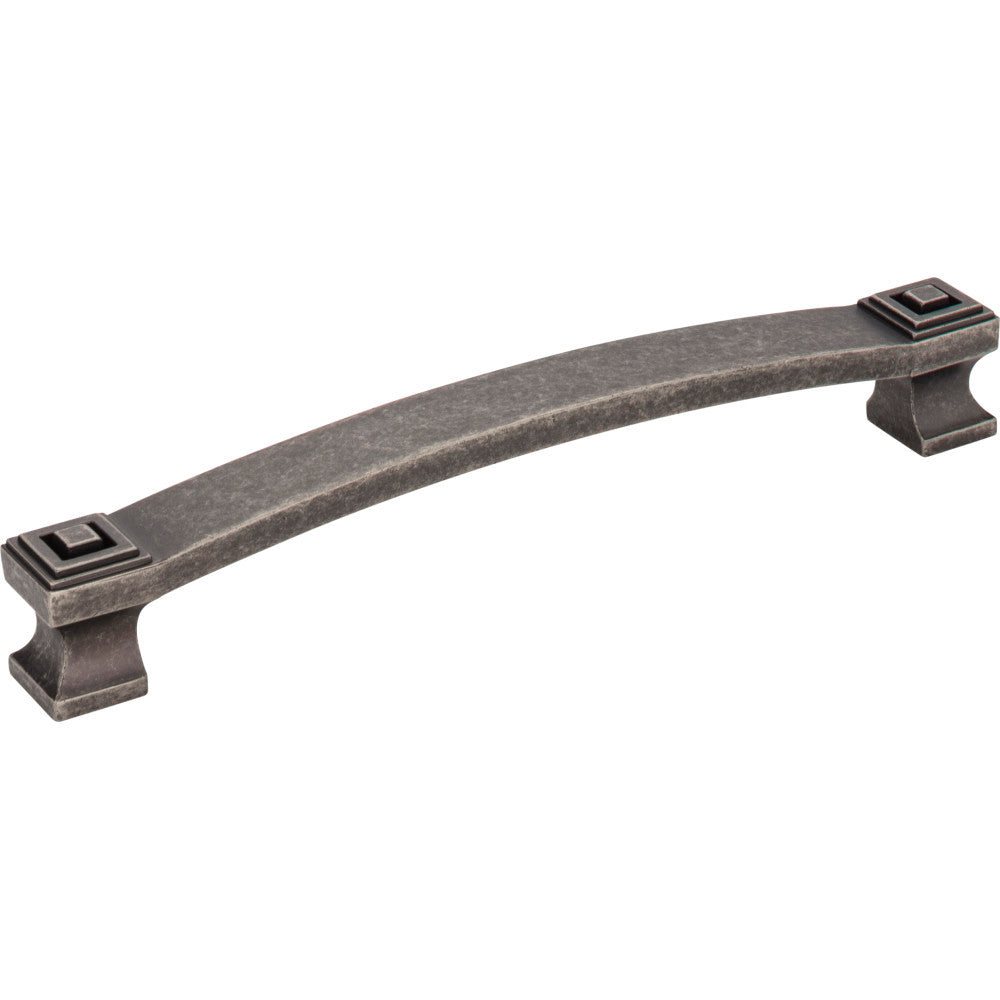 Jeffrey Alexander 585-160DP: 160mm cc Delmar Curved Bar Cabinet Pull - Distressed Pewter