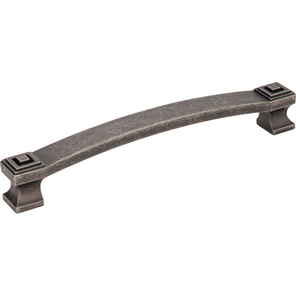 Jeffrey Alexander 585-160DP: 160mm cc Delmar Curved Bar Cabinet Pull - Distressed Pewter