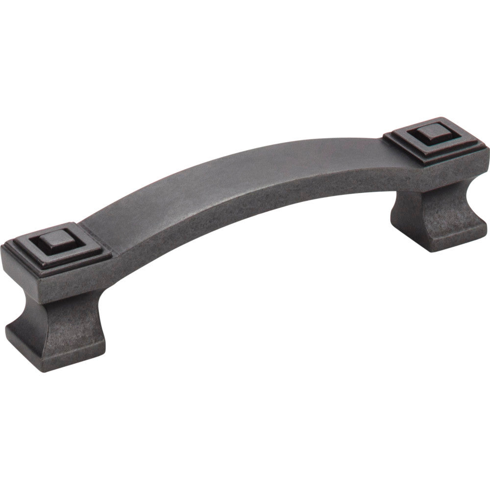 Jeffrey Alexander 585-96DACM: 96mm cc Delmar Curved Bar Cabinet Pull - Gun Metal