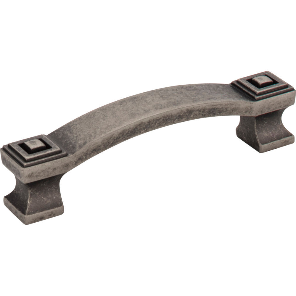 Jeffrey Alexander 585-96DP: 96mm cc Delmar Curved Bar Cabinet Pull - Distressed Pewter