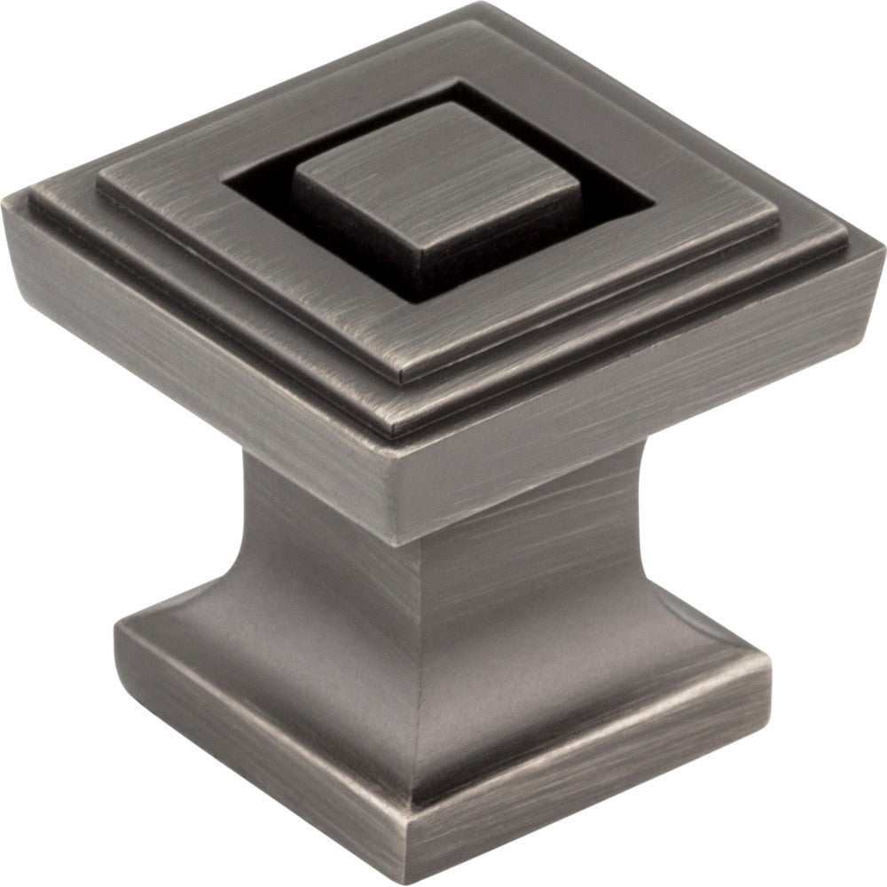 Jeffrey Alexander 585BNBDL: 1" Delmar Square Cabinet Knob - Brushed Pewter