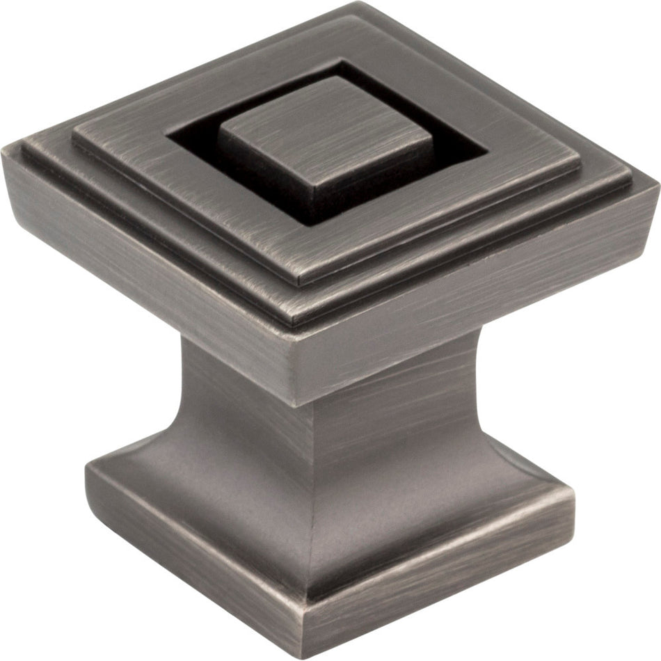 Jeffrey Alexander 585BNBDL: 1" Delmar Square Cabinet Knob - Brushed Pewter