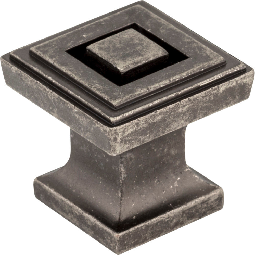 Jeffrey Alexander 585DP: 1" Delmar Square Cabinet Knob - Distressed Pewter