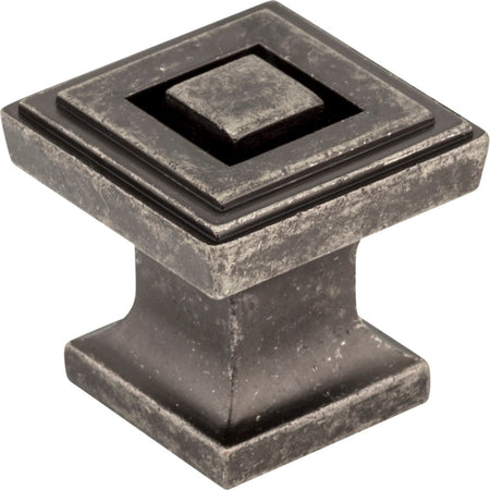 Jeffrey Alexander 585DP: 1" Delmar Square Cabinet Knob - Distressed Pewter