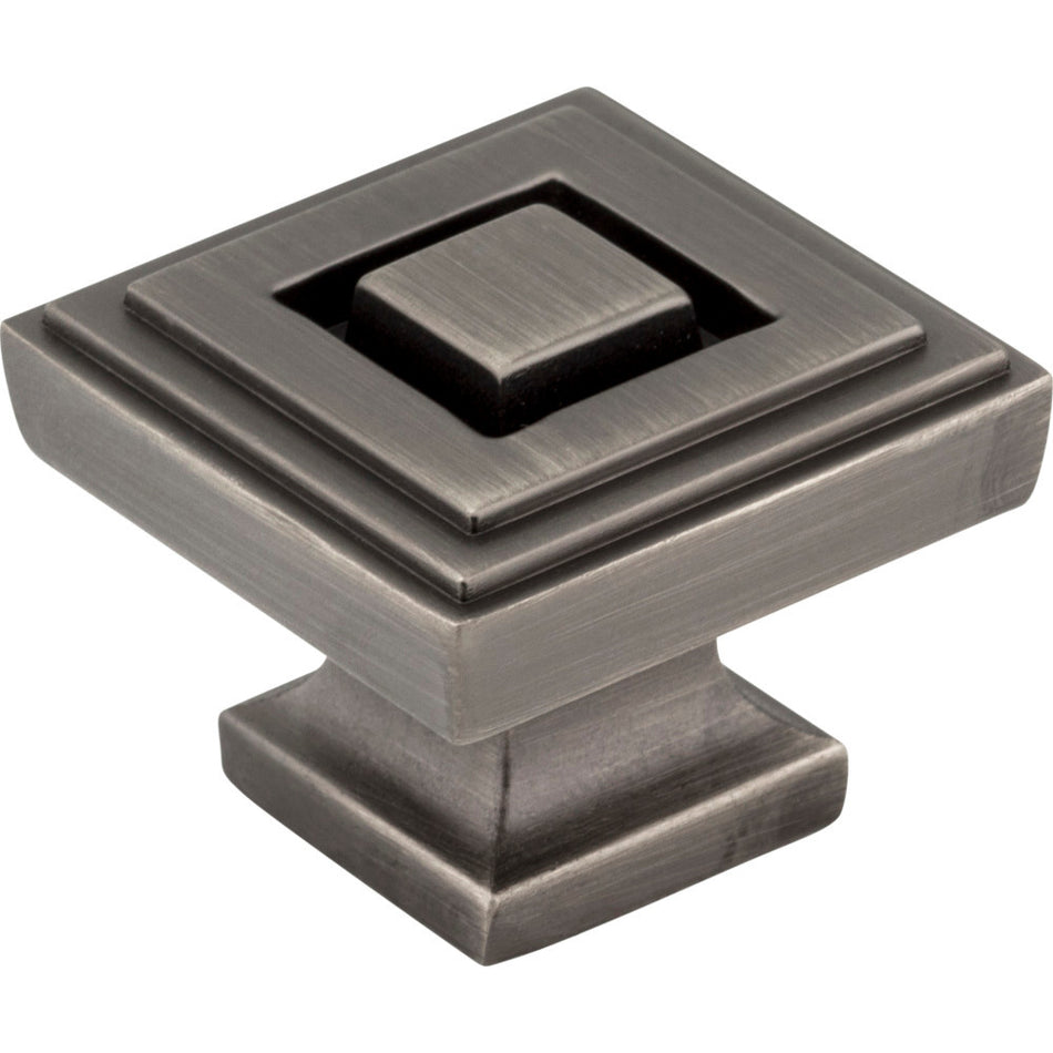Jeffrey Alexander 585L-BNBDL: 1-1/4" Delmar Square Cabinet Knob - Brushed Pewter