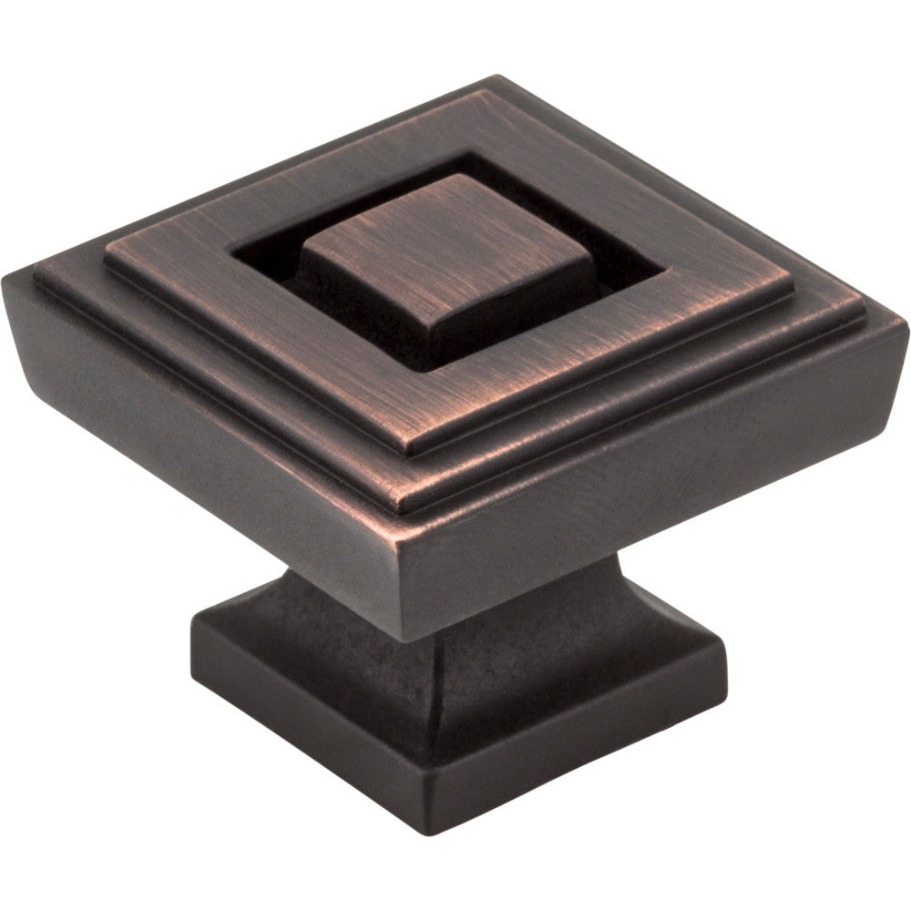 Jeffrey Alexander 585L-DBAC: 1-1/4" Delmar Square Cabinet Knob - Brushed Oil Rubbed Bronze