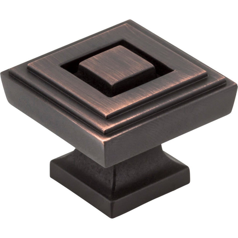 Jeffrey Alexander 585L-DBAC: 1-1/4" Delmar Square Cabinet Knob - Brushed Oil Rubbed Bronze