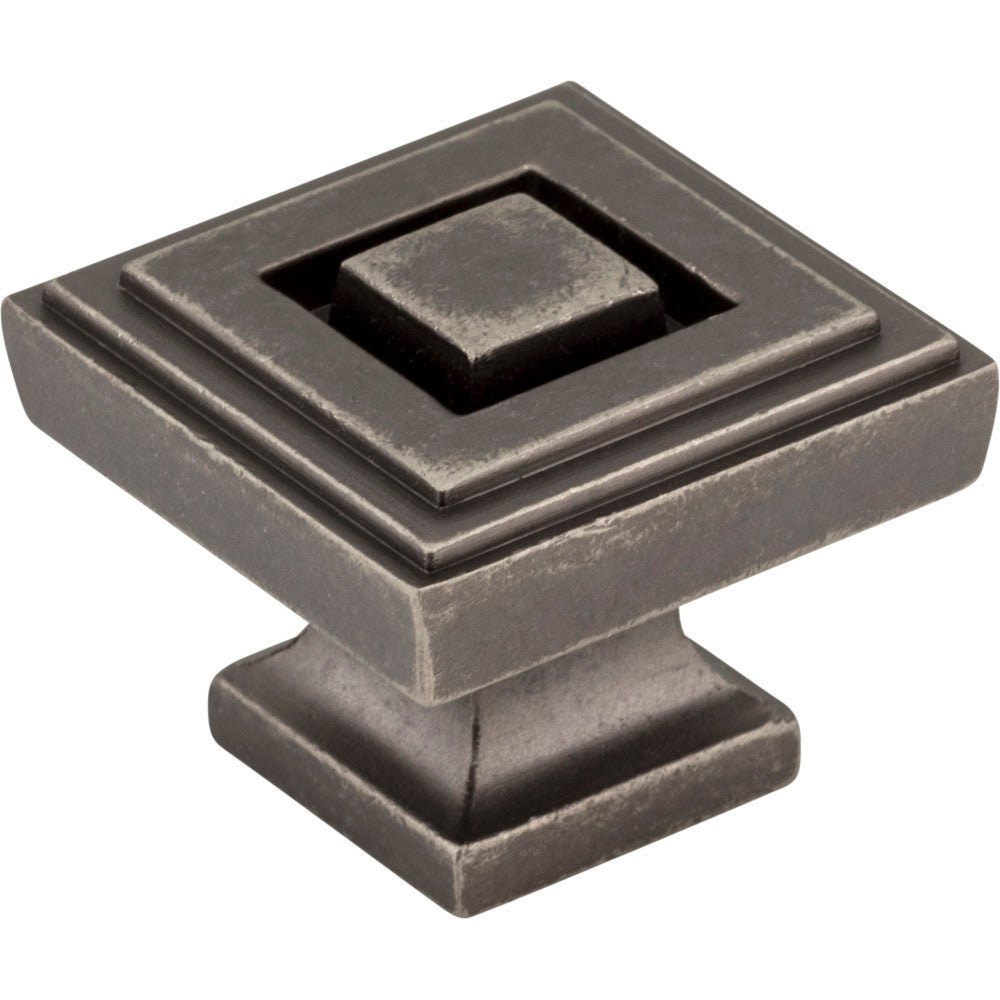 Jeffrey Alexander 585L-DP: 1-1/4" Delmar Square Cabinet Knob - Distressed Pewter