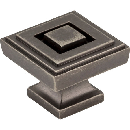 Jeffrey Alexander 585L-DP: 1-1/4" Delmar Square Cabinet Knob - Distressed Pewter
