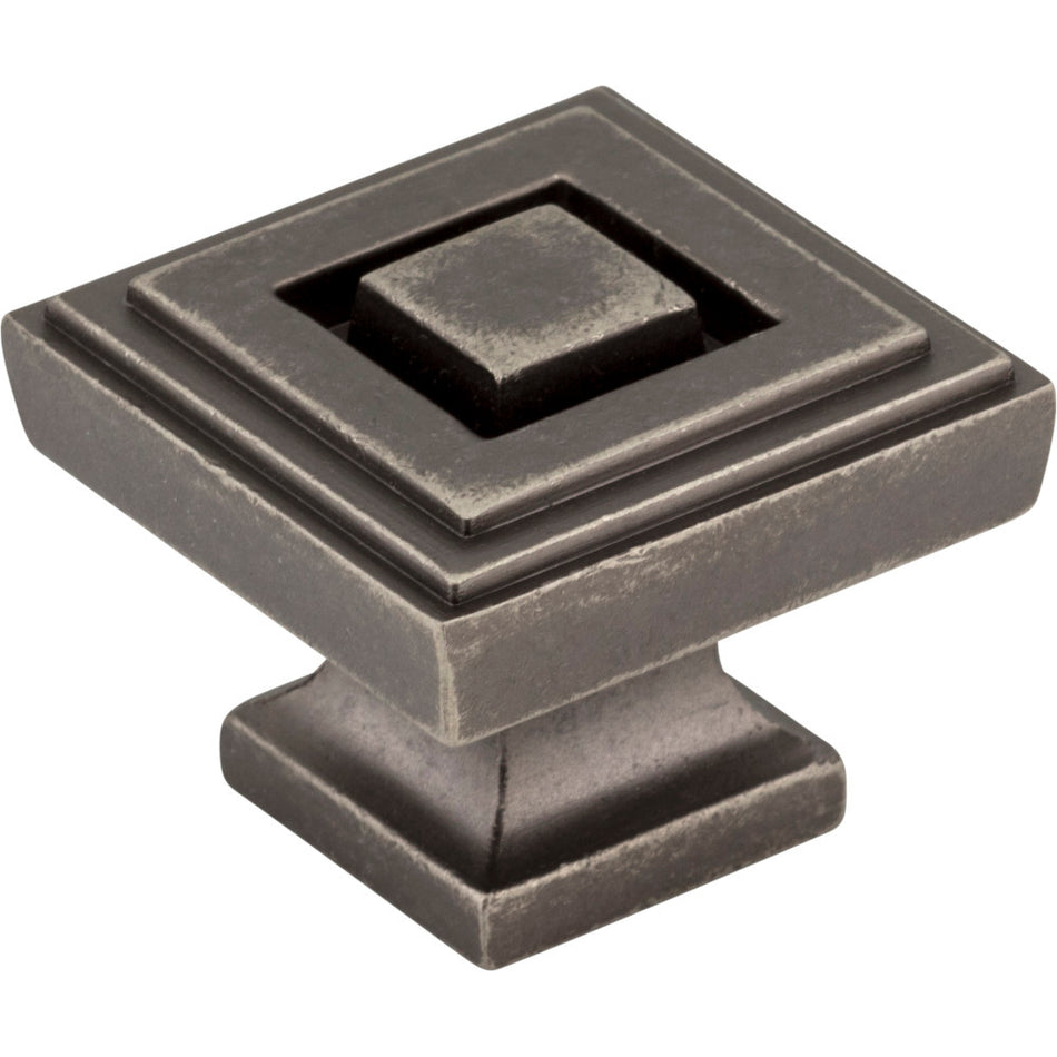 Jeffrey Alexander 585L-DP: 1-1/4" Delmar Square Cabinet Knob - Distressed Pewter