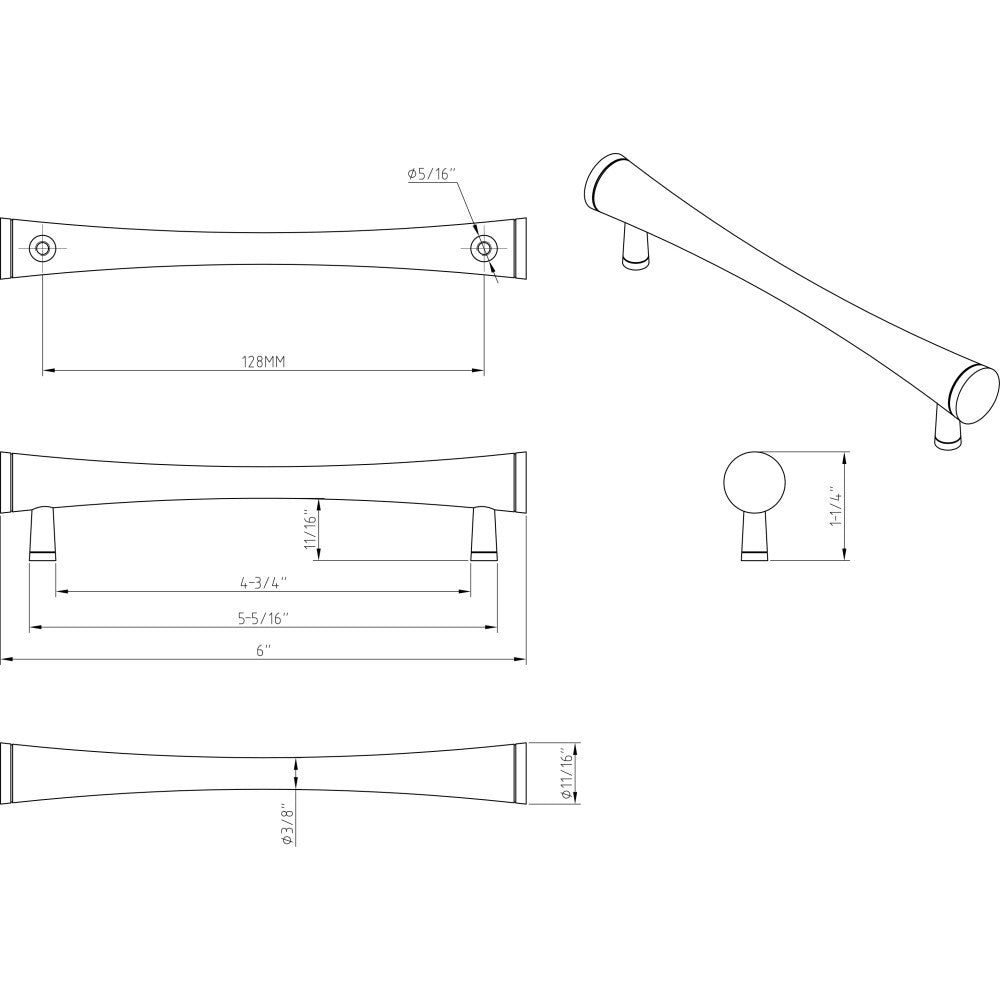 Elements 600SN: 128 mm cc Sedona Round Bar Cabinet Pull - Satin Nickel