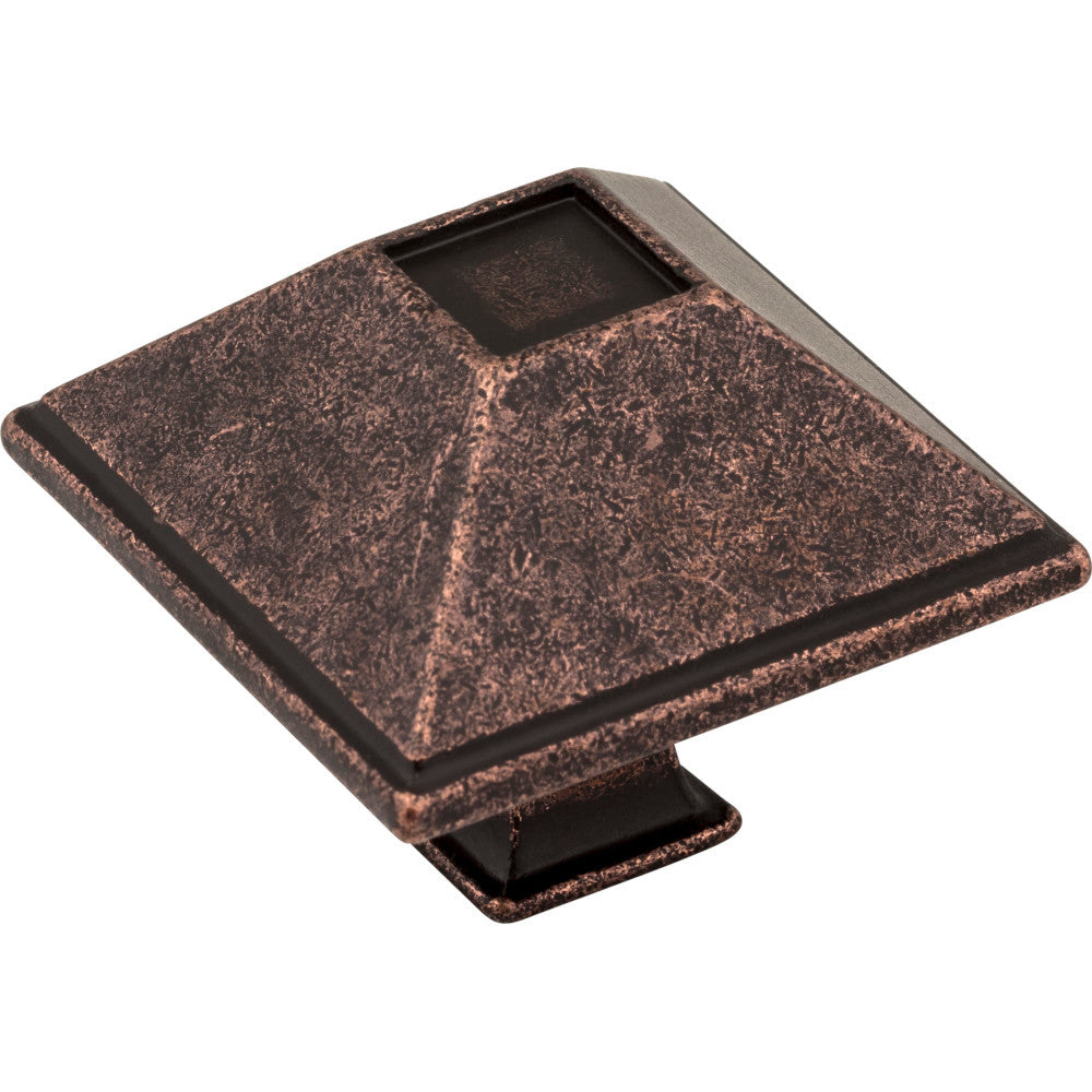 Jeffrey Alexander 602DMAC: 1-1/2" Tahoe Square Cabinet Knob - Distressed Oil Rubbed Bronze