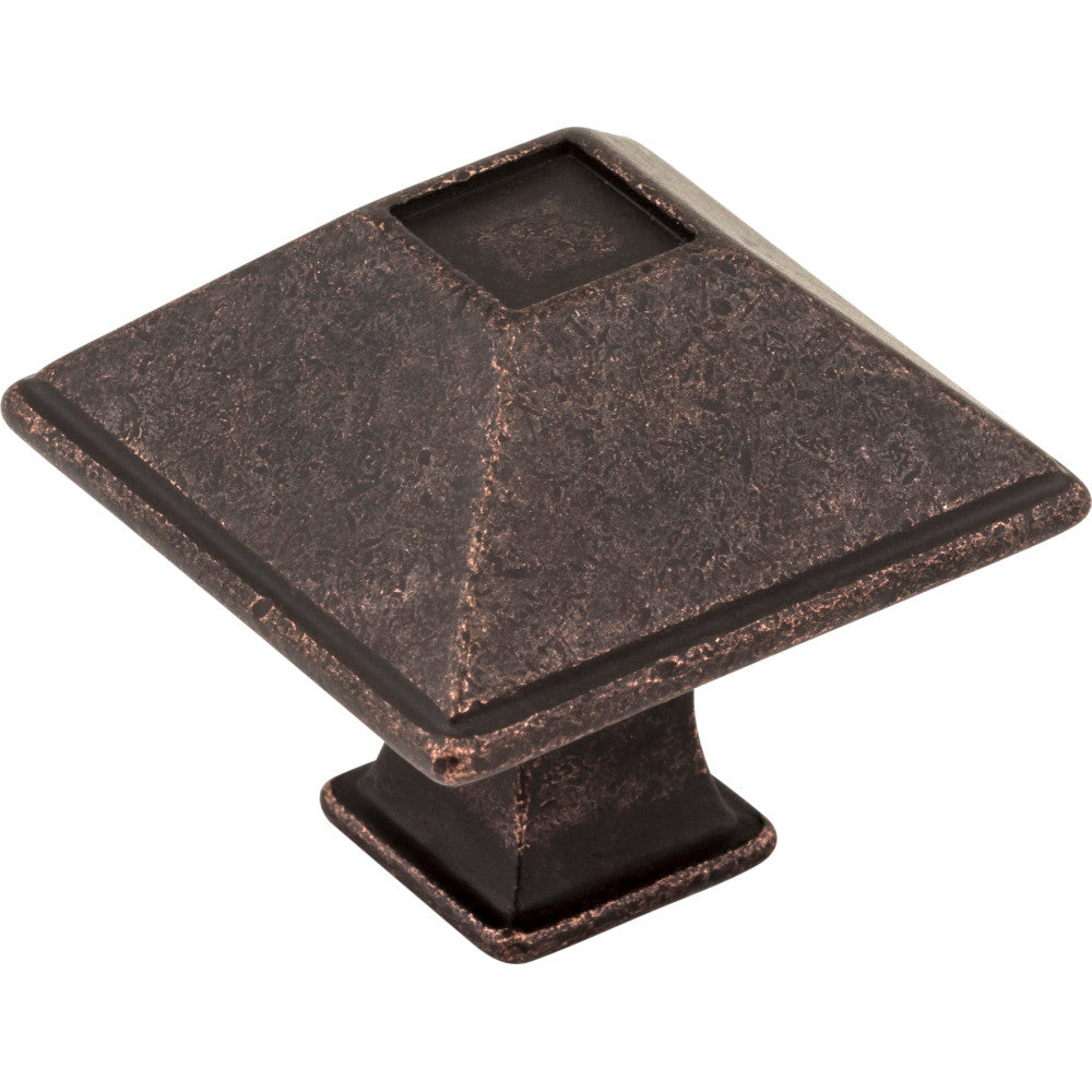 Jeffrey Alexander 602S-DMAC: 1-1/4" Tahoe Square Cabinet Knob - Distressed Oil Rubbed Bronze