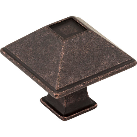 Jeffrey Alexander 602S-DMAC: 1-1/4" Tahoe Square Cabinet Knob - Distressed Oil Rubbed Bronze