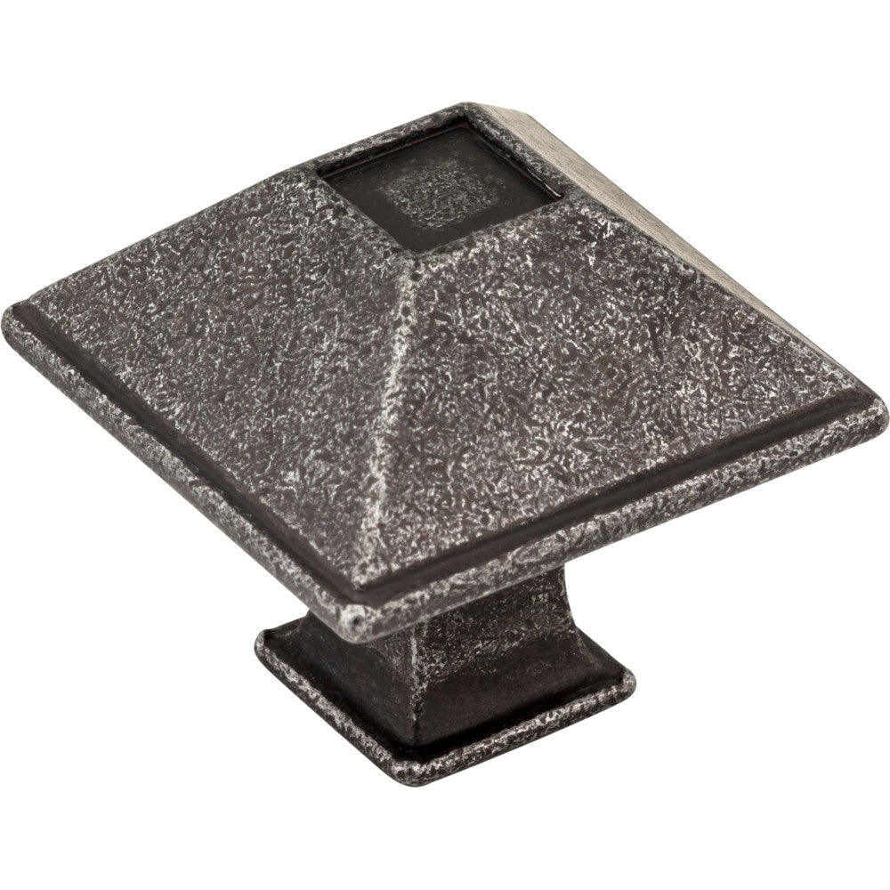 Jeffrey Alexander 602S-SIM: 1-1/4" Tahoe Square Cabinet Knob - Distressed Antique Silver
