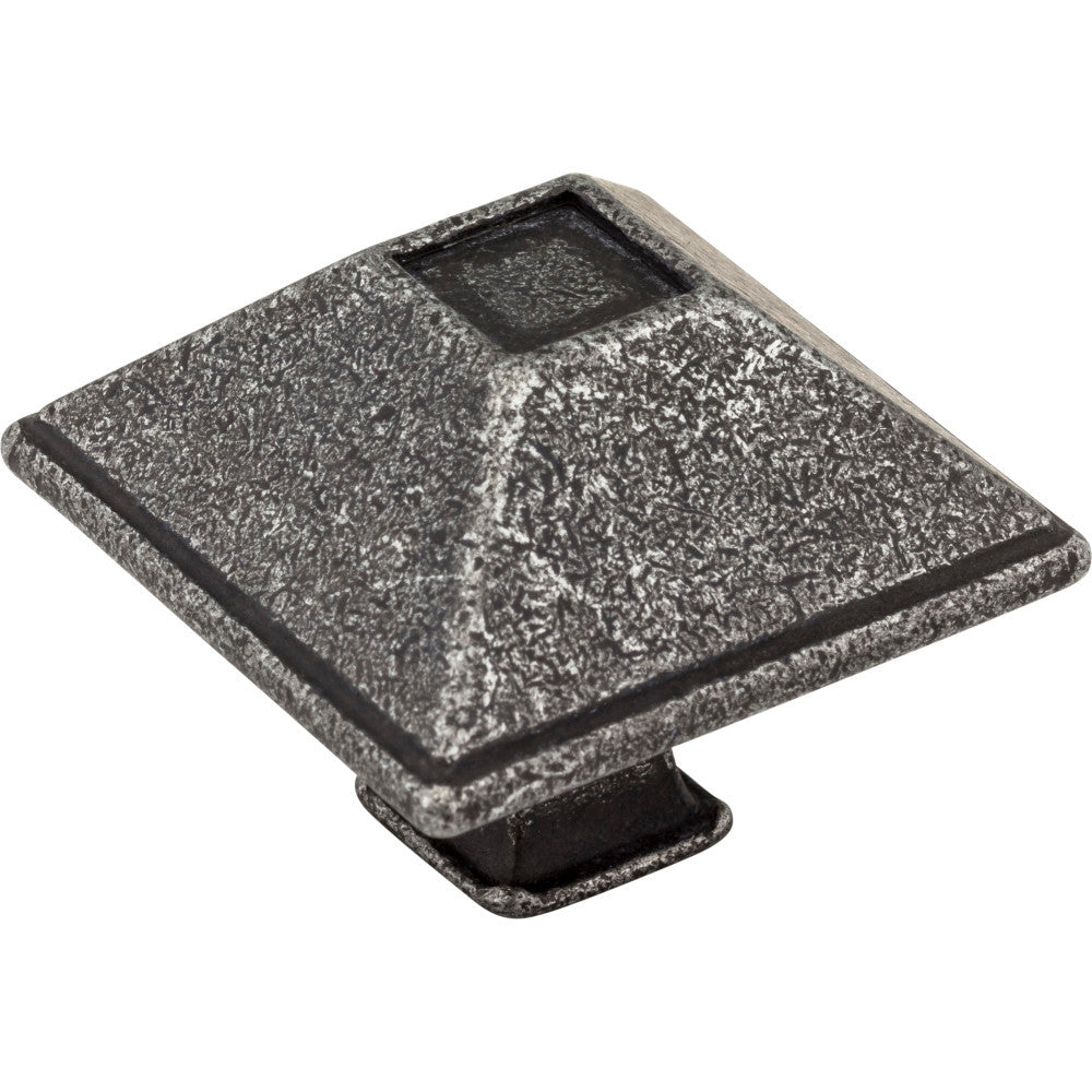 Jeffrey Alexander 602SIM: 1-1/2" Tahoe Square Cabinet Knob - Distressed Antique Silver